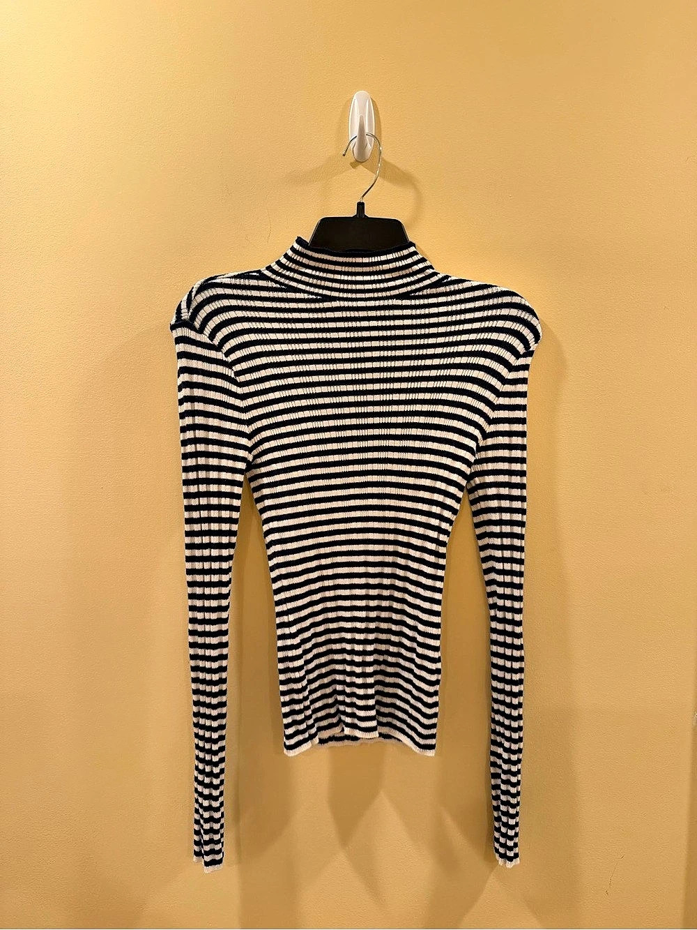 Striped Turtleneck Top in Navy Blue & White